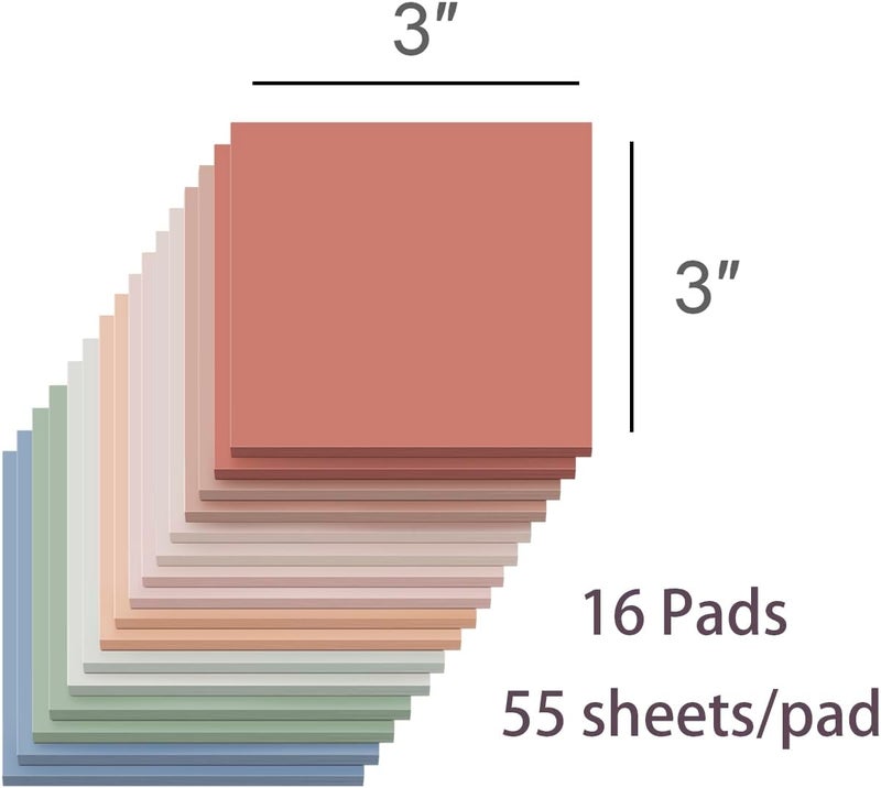 Kozerite (16 Pack) Sticky Notes 3x3, Vintage Colors, Sticky Pads, Recyclable, Easy to Stick for Home, Office, Notebook - Image 2